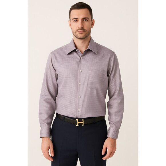 Vizioni Uomo Men’s XL 100% Silk Long Sleeve Dress Shirt – Lilac Textured Woven P - Picture 6 of 6